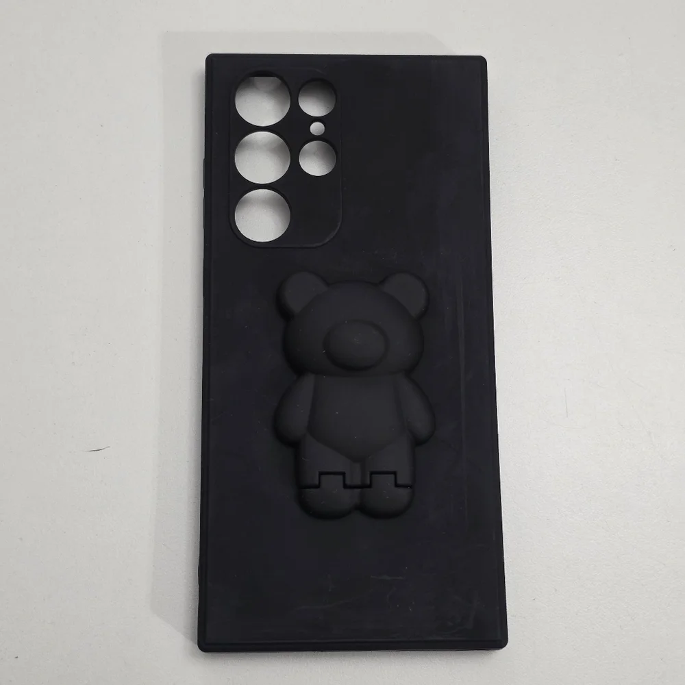 Samsung Galaxy S22 Ultra soft Gel Black Silicone Cute Teddy Bear Case NEW